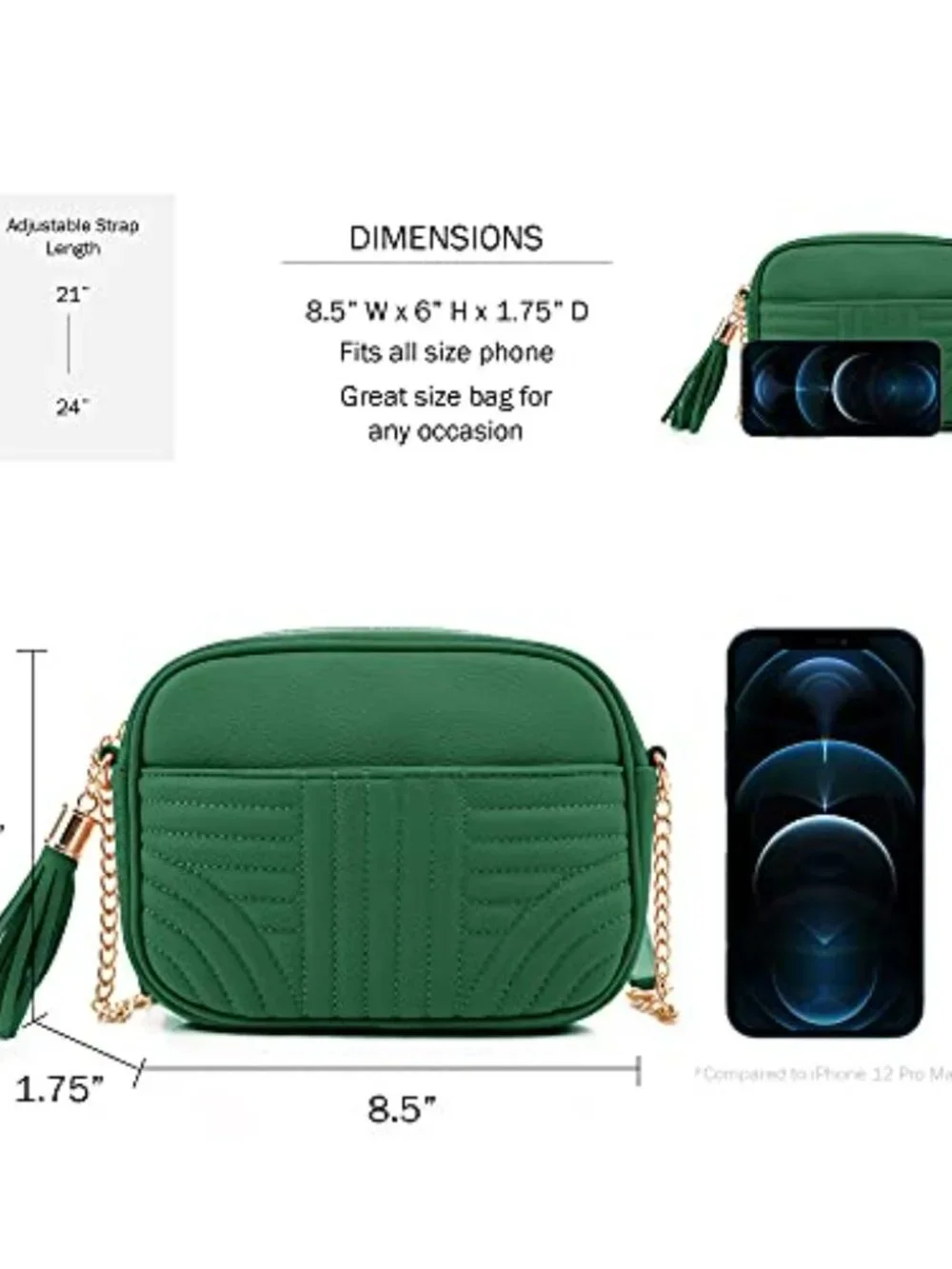 Quilted Crossbody Camera Bag with Tassel - Lightweight Medium Shoulder Purse